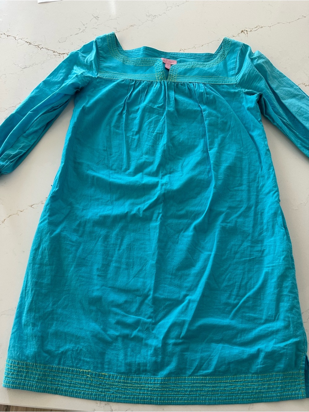 Lily Pulitzer Turquoise Long-Sleeve Cotton Dress.  Size 4z. Double lined